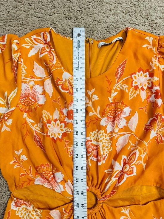 Collective Concepts Floral Midi Dress Women size Medium Orange Cutout Ring Dress - Picture 9 of 12